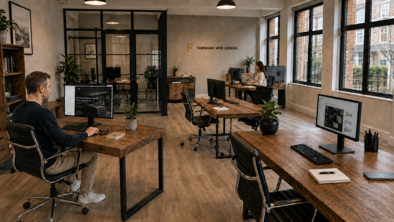 Farnham Web Design office studio space with team working at desks